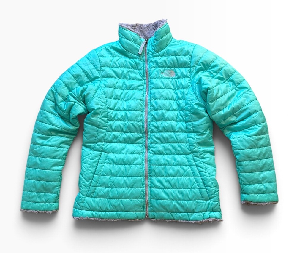 The North Face Reversible Mossbud Swirl Puffer Kids Jacket with Faux Fur Lining